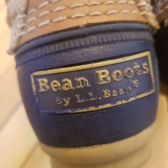 L.L.Bean Original 8" Bean Boots in Tan Navy Waterproof Winter Snow Duck Boots - Picture 11 of 12